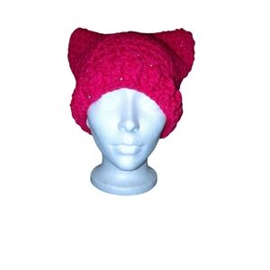 Crochet Dark Pink Kitty Hat New